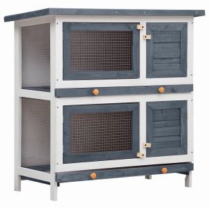 Clapier d'extérieur 4 portes 90 x 45 x 90 cm gris bois 02_0000592
