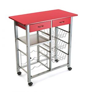 Versa Leicester Chariot de cuisine avec roulettes, Rangement, 82x40x76cm - rouge