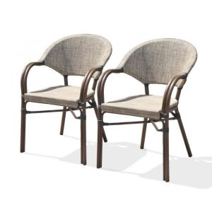 DCB Garden Lot de 2 fauteuils de jardin en aluminium marron et textilène beige - USHUAIA