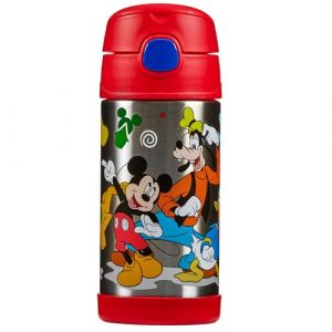 Thermos Kids FUNTAINER STRAW BOTTLE DISNEY Bouteille isotherme pour enfant en acier inoxydable avec paille 0,35 l Motif Mickey Bouteille isotherme pour enfant avec paille 12 h au froid Passe au