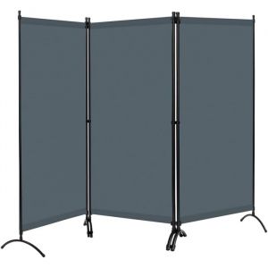 Woltu - Paravent, 255x182 cm, S&eacute;paration de pi&egrave;ce, Protection visuelle, Autonome, Paravent en 3 Parties avec Cadre m&eacute;tallique et support, Gris Fonc&eacute;