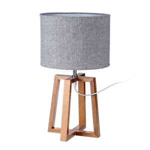 Image de Wadiga Lampe à Poser Triangulaire en Bois et Abat-jour Gris