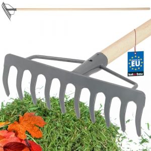 KOTARBAU Râteau en acier avec 10 dents avec manche en bois pour balayer les feuilles et l'herbe du sol