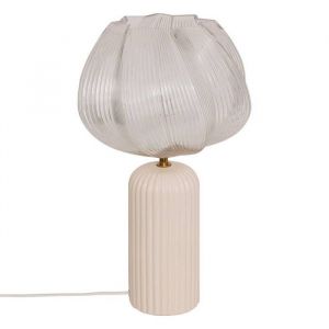 Atmosphera Lampe à Poser Phylas Beige – H45,5cm – Base en Céramique et Abat-jour en Verre – Ampoule Non Incluse – Éclairage Décoratif Intérieur