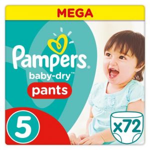 Pampers Baby-Dry Pants Taille 5 - 12 a 17 kg - 72 Couches-culottes - Mega Pack