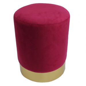 Image de Homemaison Tabouret en velours et métal doré Framboise 32 x 38 cm