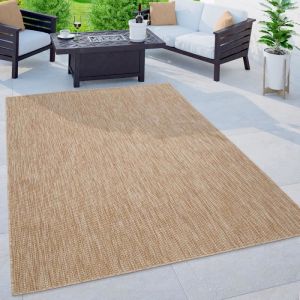 Paco Home Tapis Intérieur Et Extérieur Balcon Terrasse Tapis Cuisine Monochrome Moucheté 150 cm carré, Naturelle