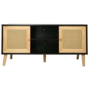 Meuble TV scandinave en cannage Iguane - 120 x 30 x 56.5 cm - Noir