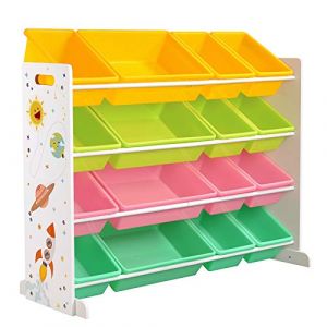 Songmics Étagère pour Jouets, Meuble de Rangement pour Enfant, Organisateur, avec 16 coffres Amovibles en Plastique, boîtes à Jouets, Jaune, Vert Citron, Rose, Vert Menthe GKR070W01