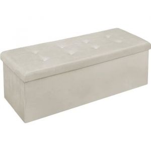 Image de Tabouret Pouf de Rangement en Velours Coffre Repose Pied Pliable 110x37 5x38cm Crème Woltu