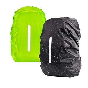 KATOOM 2PCS Housse de pluie Sac à Dos Anti-Pluie 30L-40L Imperméable Protection avec Bande Réfléchissante Anti-Poussière Couverture en nylon, Randonnée voyage Alpinisme aventure Noir et Vert