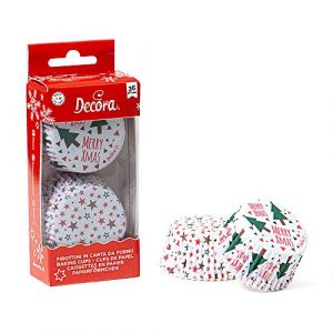 Decora 0339872 Moules à Muffins, Très Pratiques pour Cuire, Présenter et Offrir des Muffins, Résistant jusqu'à 220°, Fabriqué en Italie, Motif Sapin de Noël et Étoiles, Lot de 36 pièces