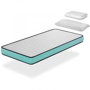 Pack Matelas 90X190 lit enfants h14 cm confort pro + 1 oreiller junior 90x35 cm + 1 Protège matelas 90x190 cm