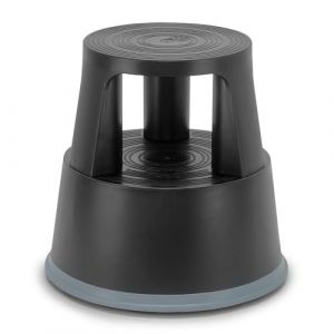 Marchepied Tabouret Mobile &agrave; roulettes avec Blocage Automatique &ndash; 2 marches antid&eacute;rapantes Hauteur 43 cm, Plastique renforc&eacute; incassable, Charge 150 kg, Noir Certifi&eacute; TUV - GS