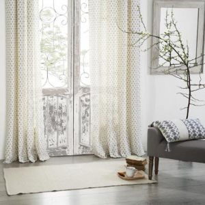 Rideau en coton blanc orné de motifs gris L 260 x l 140 cm AC DÉCO