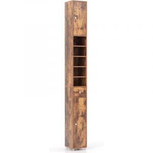 GOPLUS Meuble Colonne de Salle de Bain, avec 2 Portes&1 Tiroir&5 Étagères Réglables, Armoire de Rangement Étroite 20x20x180cm,