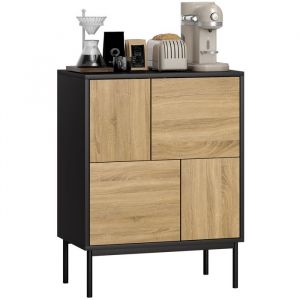 Homcom Buffet salon - avec portes à pousser et 4 placards - style moderne - 60 x 35 x 78 cm - noir et effet bois naturel