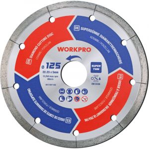 Workpro - Disques &agrave; Tron&ccedil;onner Diamant&eacute;s 125 mm, Ultra-Fins 1,2 mm pour Coupe &agrave; Sec et &agrave; l'Eau, pour Carrelage, Porcelaine, C&eacute;ramique, B&eacute;ton, Marbre,