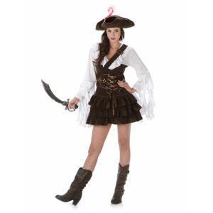 D&eacute;guisement pirate femme marron avec chapeau