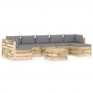 VidaXL Salon de jardin 8 pcs avec coussins Bois imprégné de vert