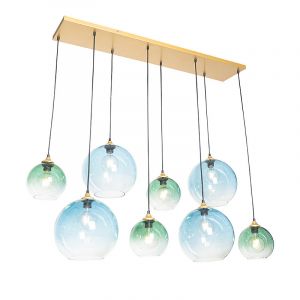 Image de Qazqa Suspension laiton avec verre bleu et vert 8 lumières - Sandra