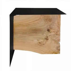 Meubletmoi - Petite table basse en m&eacute;tal noir mat et bois de teck massif - ontari