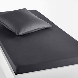 Drap housse enfant uni en coton lavé, Scenario Carbone Taille 90x190 cm
