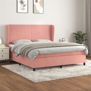 VidaXL Sommier à Lattes de Lit avec Matelas, Lit Rembourré, Lit Double, Lit Adulte de Chambre à Coucher Intérieur, Moderne, Rose 160x200 cm Velours