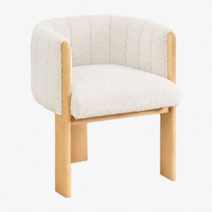 Pack de 4 chaises de salle &agrave; manger en bois de fr&ecirc;ne et tissu boucl&eacute; L&eacute;o SKLUM