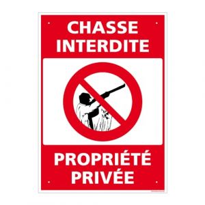 Image de Panneau de signalisation pr&eacute;perc&eacute; PVC ou ALU rectangulaire + kit de fixation - Chasse interdite, propri&eacute;t&eacute; priv&eacute;e - ALU 2 mm - 300 x 420 mm