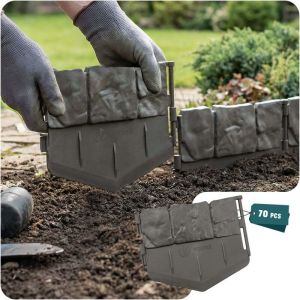 VOUNOT Bordure de Jardin Imitation Pierre 10.7m en Plastique Ultra R&eacute;sistant sans Tranch&eacute;es &agrave; Creuser Cl&ocirc;ture Gazon D&eacute;corative Facile &agrave; Installer pour All&eacute;e Pelouse Parterre Lot de 70pcs Gris