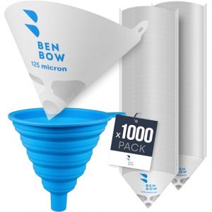 BenBow Filtre à Peinture 125µ x 1000 pièces - Filtre en Papier jetable avec Tissu en Nylon et Entonnoir Pratique en Silicone - pour filtrer Les peintures et Les Vernis des impuretés