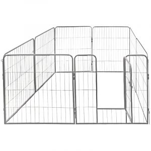 Parc Enclos Cage pour Chiens Chiots Animaux Lapin Métal Solide 80 x 80 cm 8 Panneaux Argent Petigi