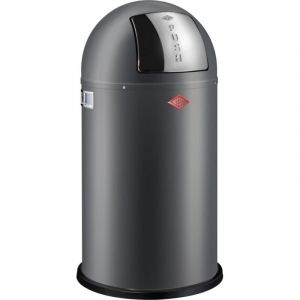 Wesco Poubelle Pushboy de couleur graphite mat, tôle d'acier revêtue par pulvérisation, volume de 50 litres, grand rabat en acier inoxydable, récipient intérieur amovible