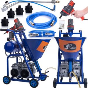 Image de Rosfix Machine de Projection Blue Dragon BD57 – 5700W, 25L/min, 20MPa Double Compresseur, Cuve 25L avec Mélangeur Pour Enduits, Mortiers, Plâtres