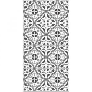 Image de Tapis Vinyle Panorama Carreaux Ciments Fleur Gris 80x150 cm - Tapis pour Cuisine, Bureau et Salon en PVC