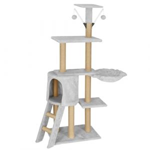 Springos Arbre À Chat Avec Maison, Berceau, Pompons Et Plateformes ¿ Hauteur : 136 Cm