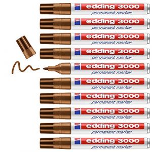 Edding 3000 Marqueur permanent - ocre - 10 stylos - pointe ronde 1,5-3 mm - sèche vite - résiste à l'eau et à l'essuyage - pour carton, plastique, bois, métal - marqueur universel