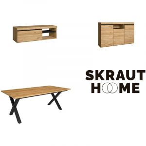 Skraut Home - Ensemble de meubles de salon | Table 200 pieds X 10 convives | Meuble TV 120 | Crédence / Buffet 140 | Chêne et Noir