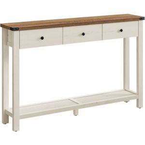 Table console avec 3 tiroirs et étagère de rangement marron et blanc