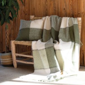 Home maison Plaid à carreaux aspect mohair Kaki 130x180 cm
