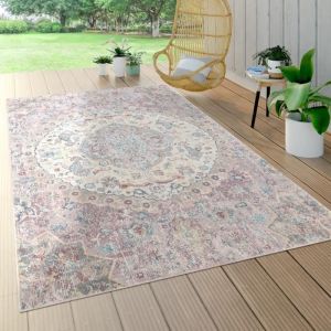 Paco Home - Tapis Int&eacute;rieur & Ext&eacute;rieur, Poils Ras Pour Balcon Terrasse, Motif Oriental Rose 200 cm rond