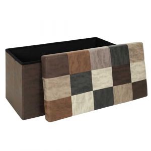 Coffre banc pliable Patchwork marron - 76x38x38 cm