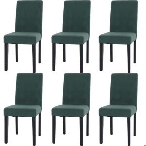 Décoshop26 Lot de 6 chaises de salle à manger design moderne dossier haut en tissu velours côtelé vert et pieds en bois foncé 040007644
