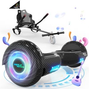 MEGA MOTION Hoverboard Noir + Kart Noir pour Enfants, 2 roues de 6,5 pouces Haut-parleur Bluetooth, Gokart Gyropode Lumières LED