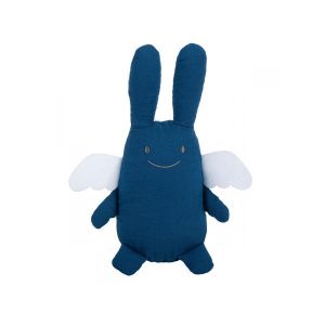 Trousselier Ange lapin doudou musical 24cm - coton bio bleu denim