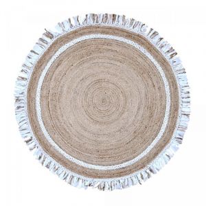 Tapis rond tiss&eacute; main diametre 120 jt satch blanc, tapis jute artisanal