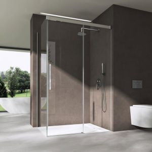 Cabine de douche transparent en angle avec amortisseur cabine de douche avec porte coulissante verre de sécurité Revêtement Nano Ravenna12K-Plus 90 x
