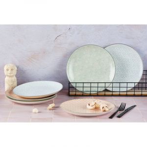Lot de 6 assiettes plates en porcelaine multicolore D26