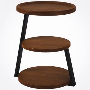 Table d'appoint moderne - 3 couches - Marron - &Oslash;40 cm - Design industriel - MDF - M&eacute;tal noir